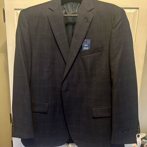 🆕 Stafford 40R Mid Blue Plaid Stretch Comfort Classic Fit Sport Coat R/$210